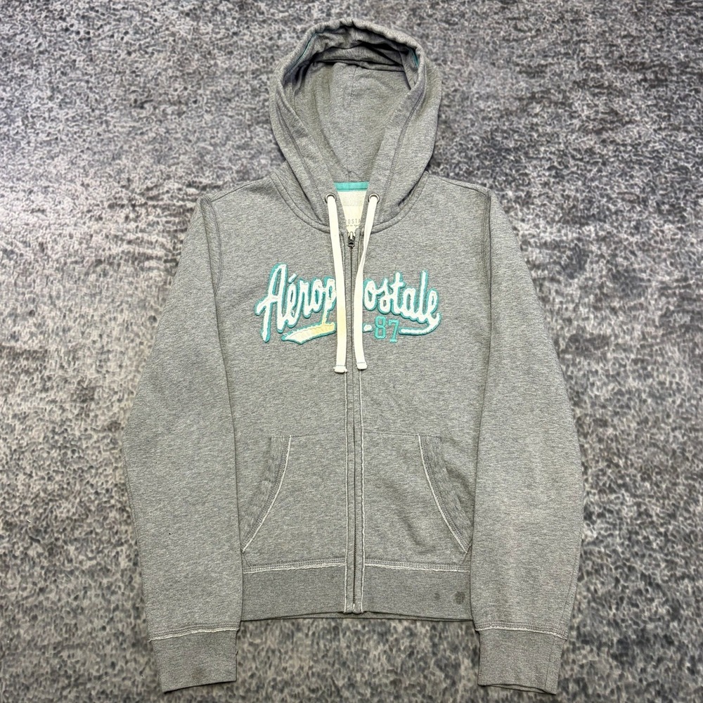 Aeropostale Zip Up Hoodie Womens Large Gray Preppy Surf Mall Vintage Y2K